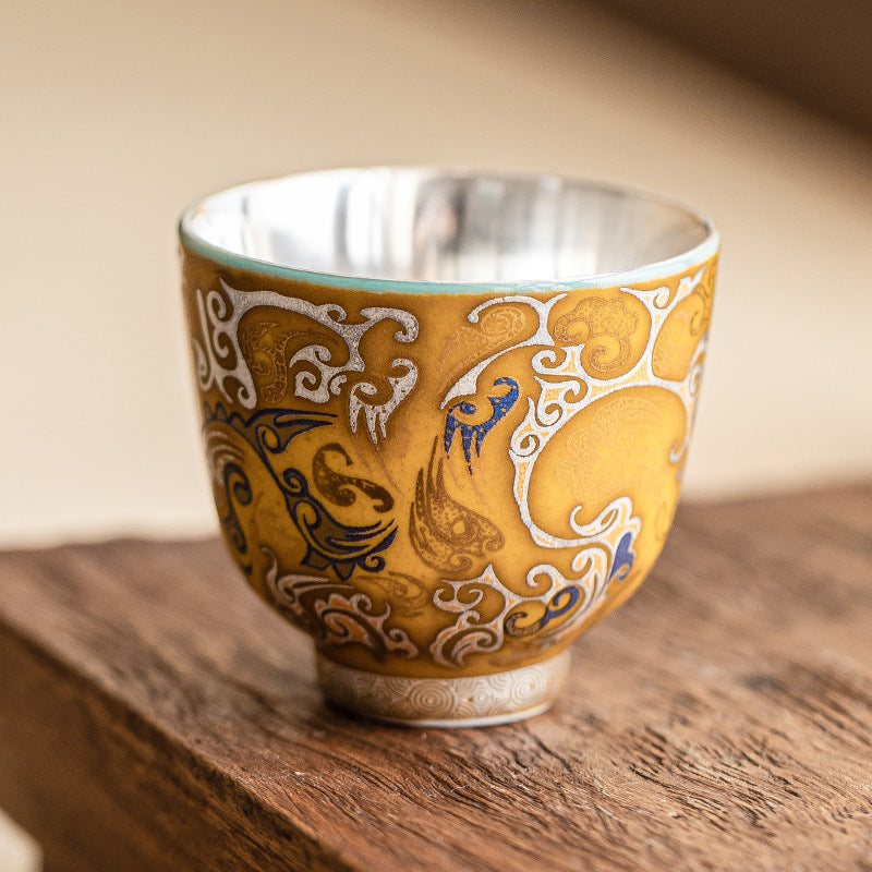 Dragon Pattern Gilded Silver Porcelain Cup