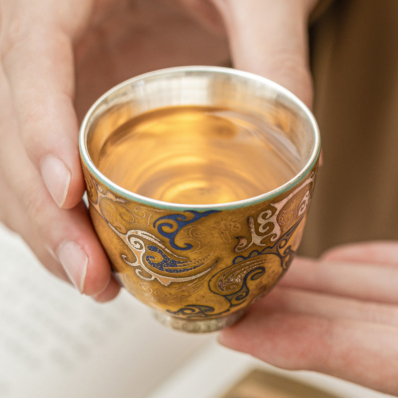 Dragon Pattern Gilded Silver Porcelain Cup