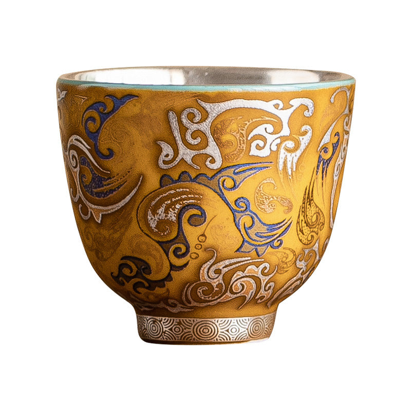 Dragon Pattern Gilded Silver Porcelain Cup